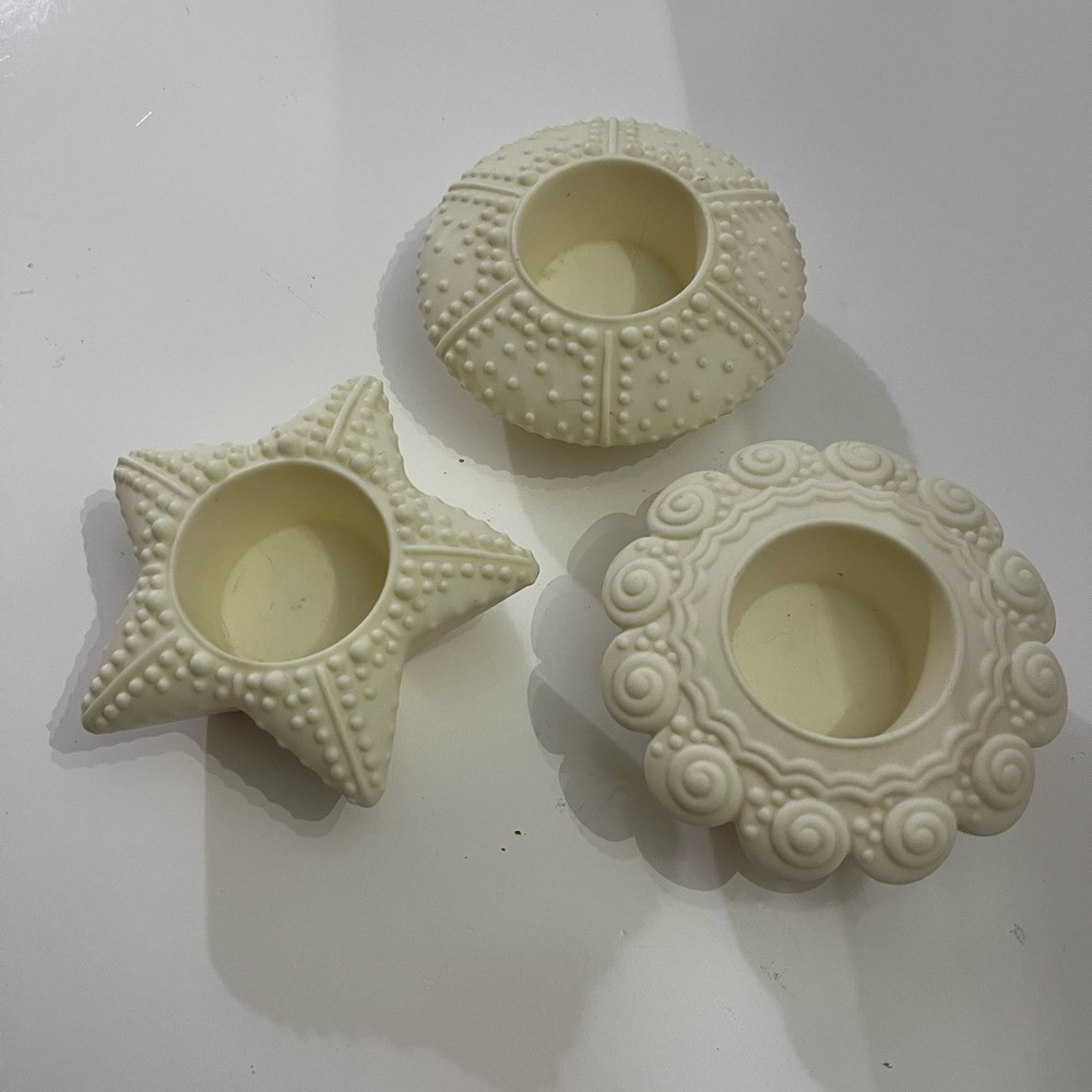 VTG Partylite Retired 3PC Sea Drifters Bisque Shells Tealights Candle Holders